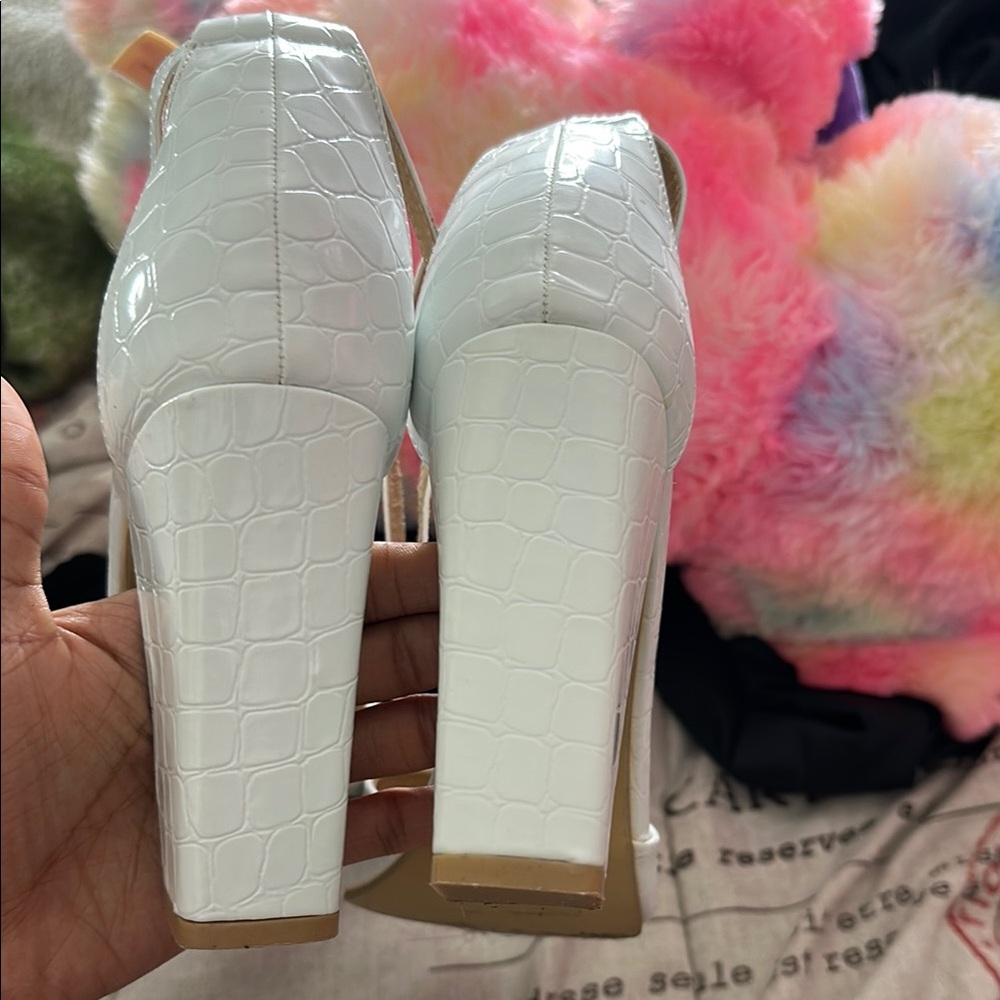 White Croc-Embossed Women's Heels